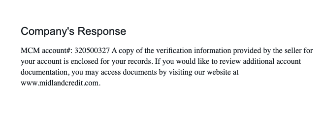 CFPB portal screenshot showing the company's response: account marked to be closed and removed from the credit bureaus.